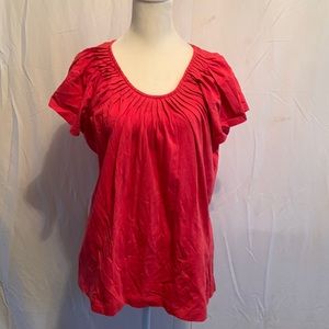 Womans rouched coral short sleeve top